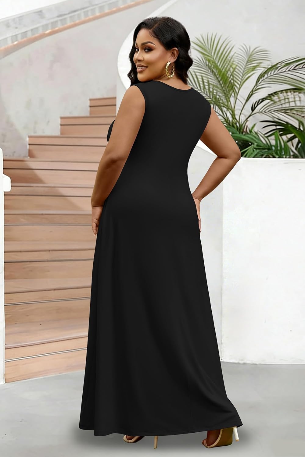 FANDEE Women's Maxi Dress Sleeveless Strap Crew Neck Dress with Pockets Pull‑On Long Casual Maxi Dress for Women - Image 5