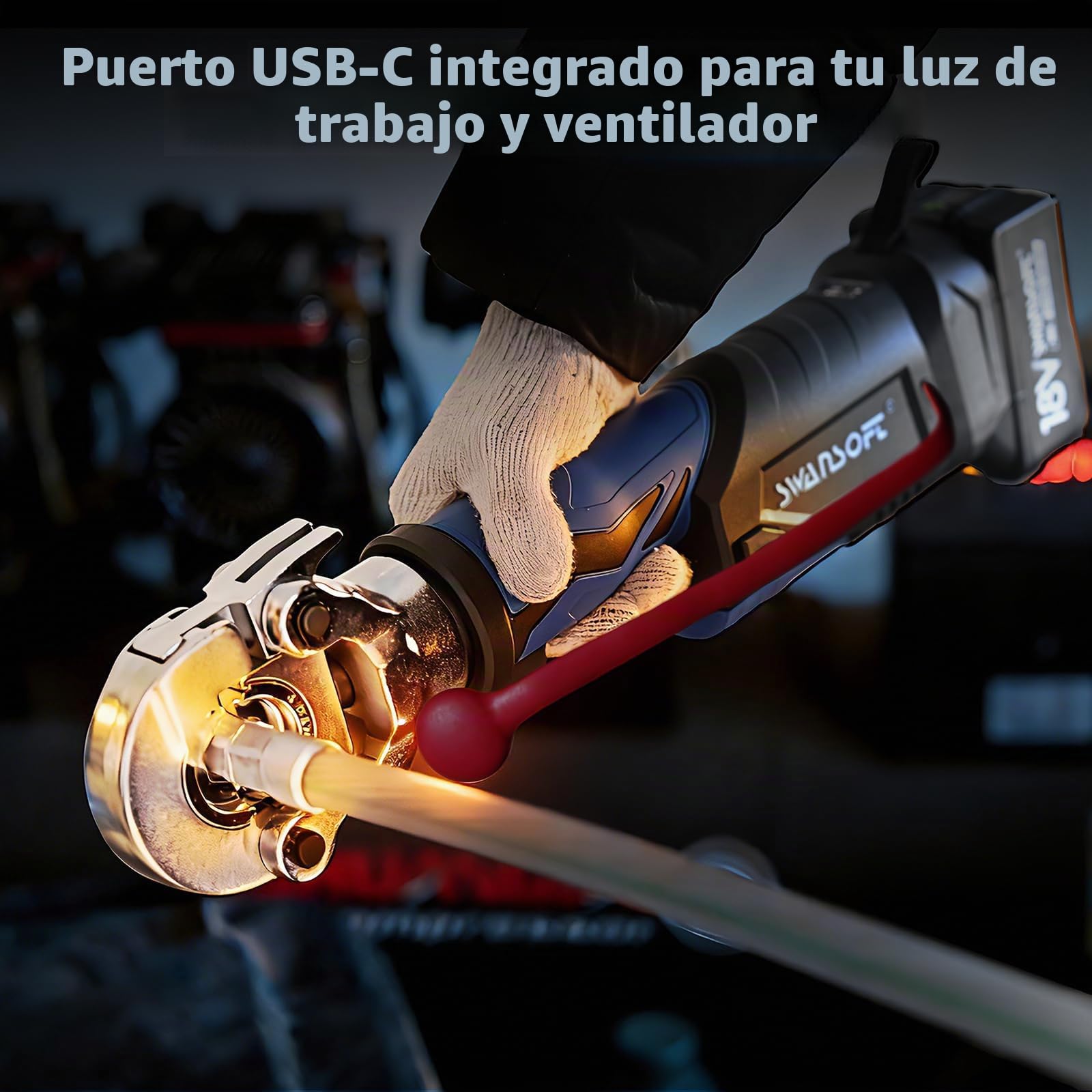 SWANSOFT Herramienta de Crimpado Hidráulico Eléctrica de 6 Toneladas 16mm²-300mm² Crimpadora continua para terminales de Cu/Al con vida útil de 30000 operaciones. Juego completo con 11 dados - 600B