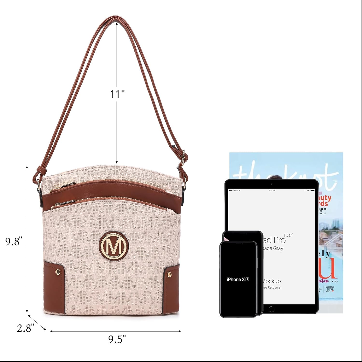 Crossbody Bags for Women Travel Vegan Leather Multi Zip Pockets Crossbody Purses Trendy Monogram Shoulder Bags - Image 4