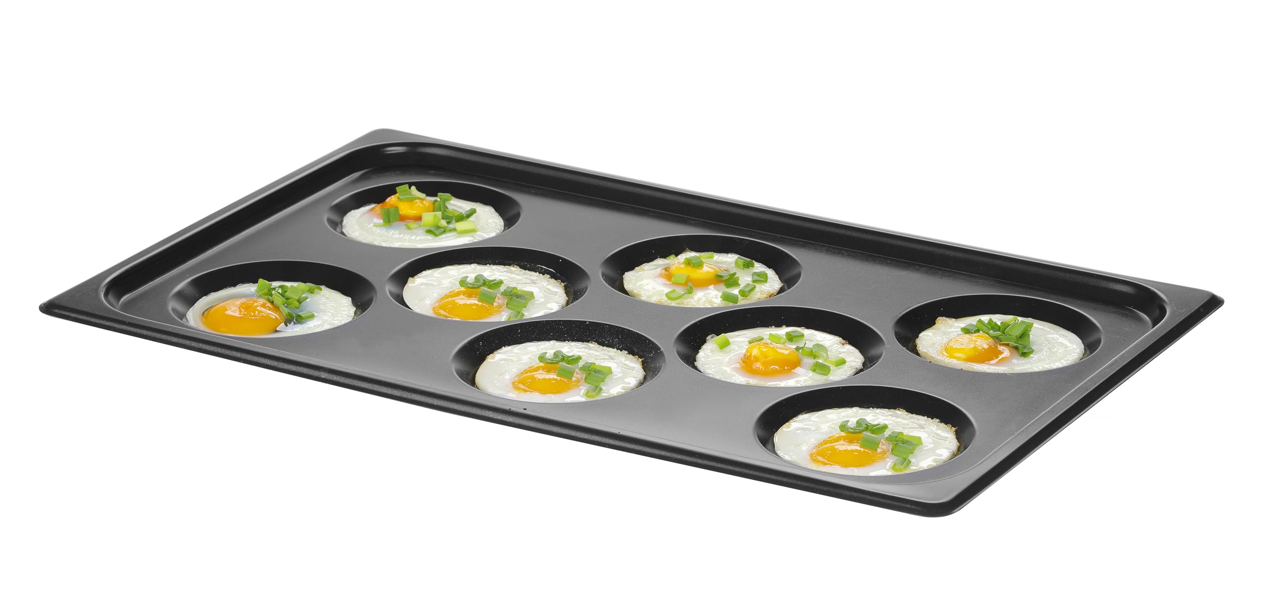 HENDI Bandeja de horno GN 1/1 Convectomat – 8 moldes redondos – para huevos fritos, tortillas, panqueques, crepes – Revestimiento antiadherente – 260°C – 530x325x(H) 26mm – Acero inoxidable