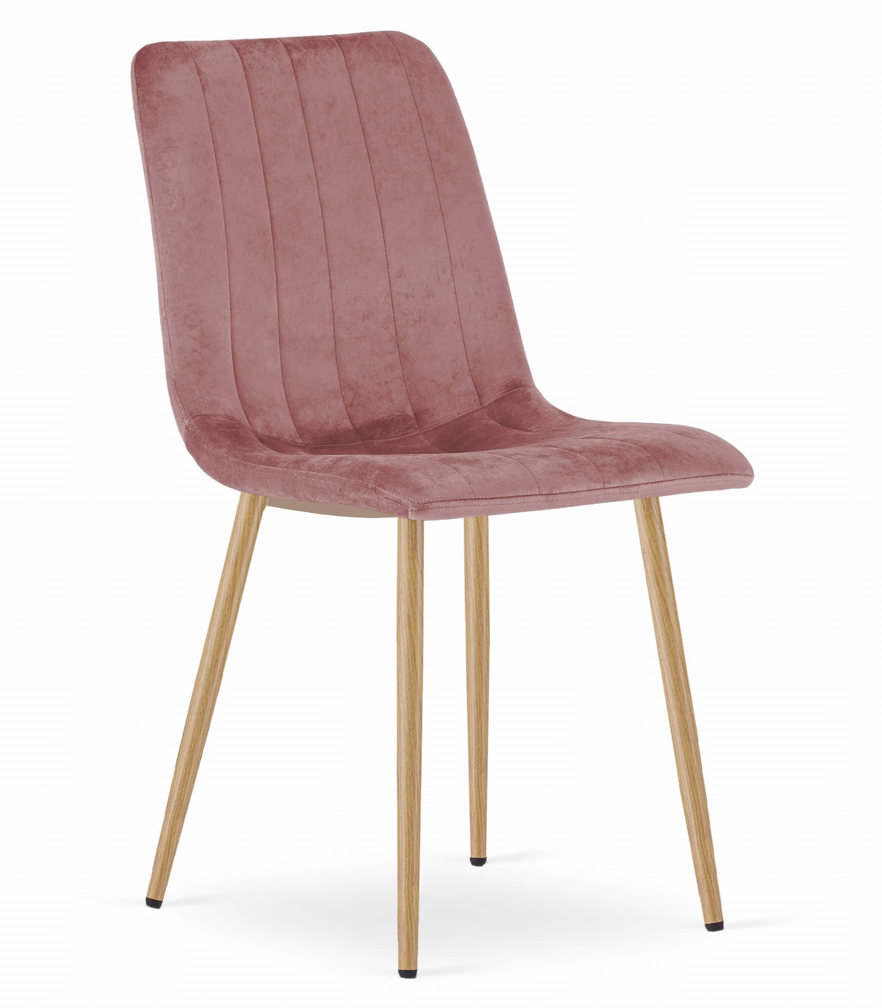Sedia Velluto Gambe Legno Rosa 4 Pezzi