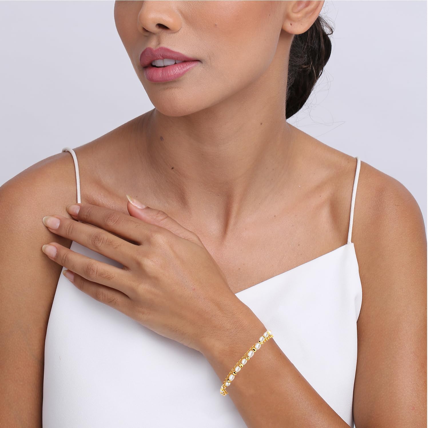 LeCalla 925 Sterling Silver CZ Station Bracelet Lightweight Classic Italian Pearl Zirconia Bracelet for Women Mom Grandma Sisters