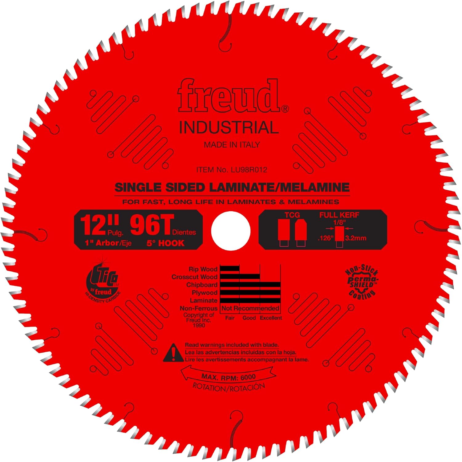 Freud LU98R012: 12" x 96T Single Sided Laminate/Melamine Blade