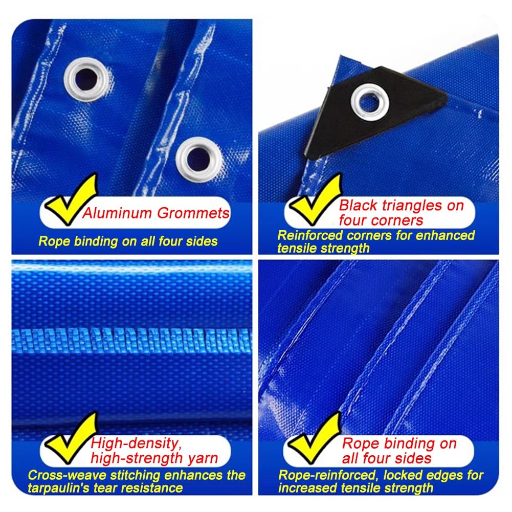 Lona de PVC resistente de 500 g/m² con ojales reforzados, plegable, antidesgarros, para exteriores, lona impermeable de 3 x 6 m, para camping, techo, patio, lluvia y refugio solar