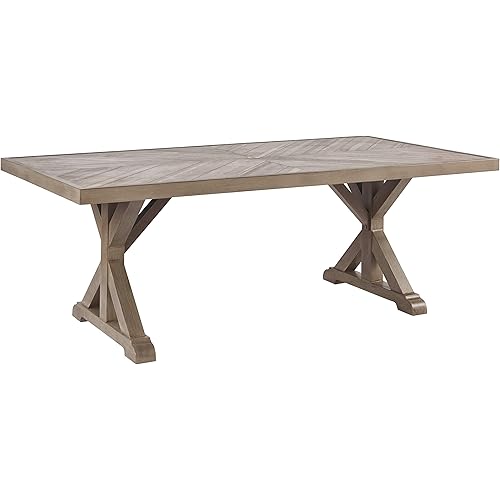 Signature Design by Ashley Beachcroft Modern Farmhouse Outdoor Dining Table with Porcelain Top, Beige