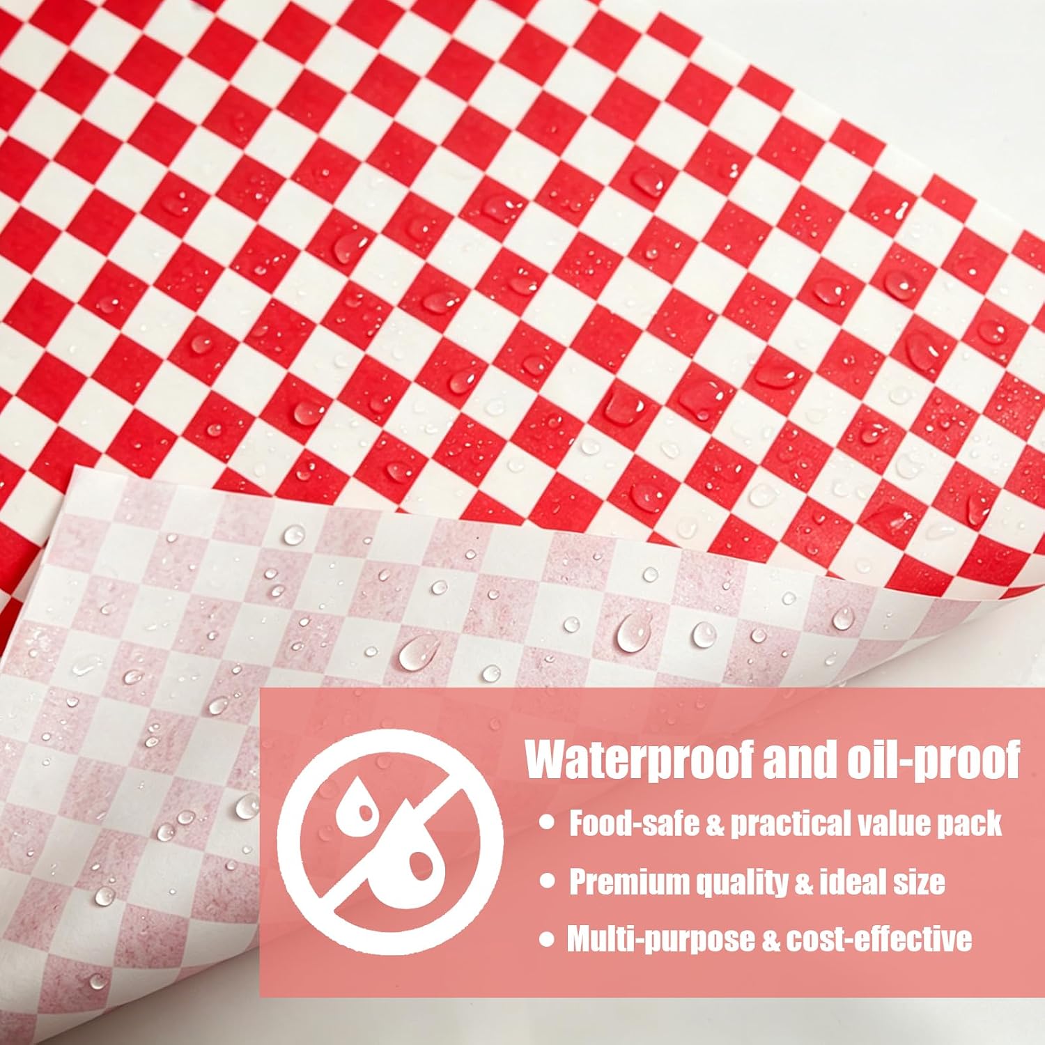 200 Pcs Wax Paper Sheets for Food, 12x12 Inch Checkered Deli Paper for Burgers