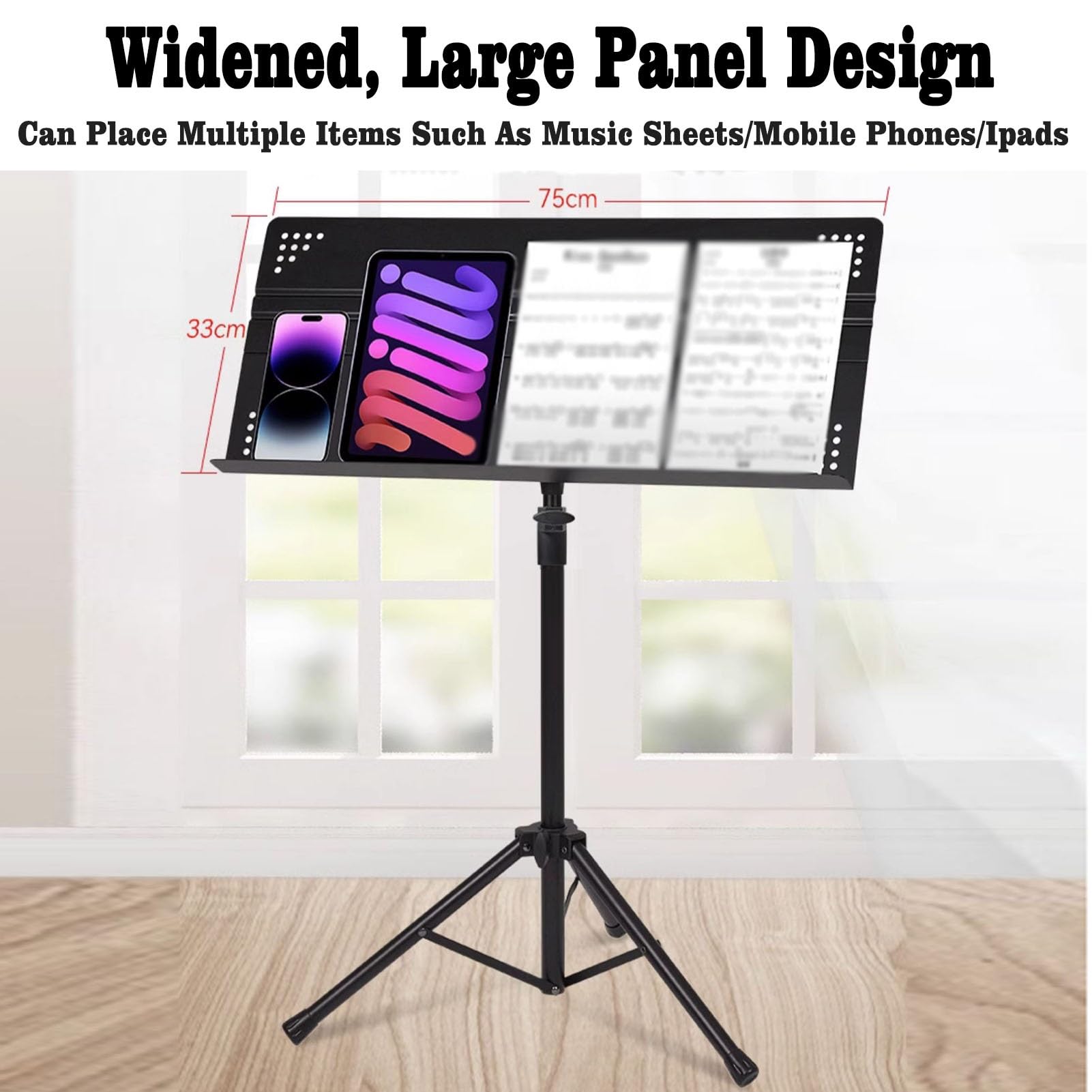 Tragbarer, faltbarer Notenständer, höhenverstellbar, für Instrumente, Spielen in Band und Chor, Schwarz (92 x 136 cm)