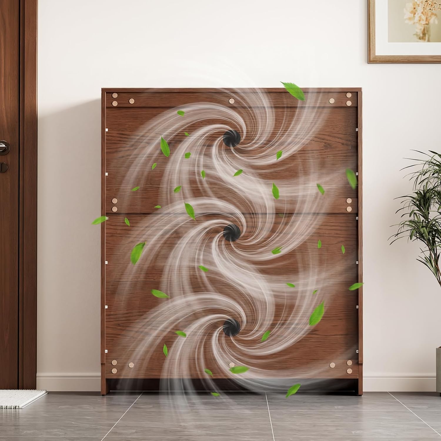 KungFuWood Soild Wood Shoe Storage Cabinet with 3 Flip Drawers for Entryway,Narrow Shoe Rack Cabinet with Adjustable Shelves 38 W, Morden Hidden Shoe Closet Wooden