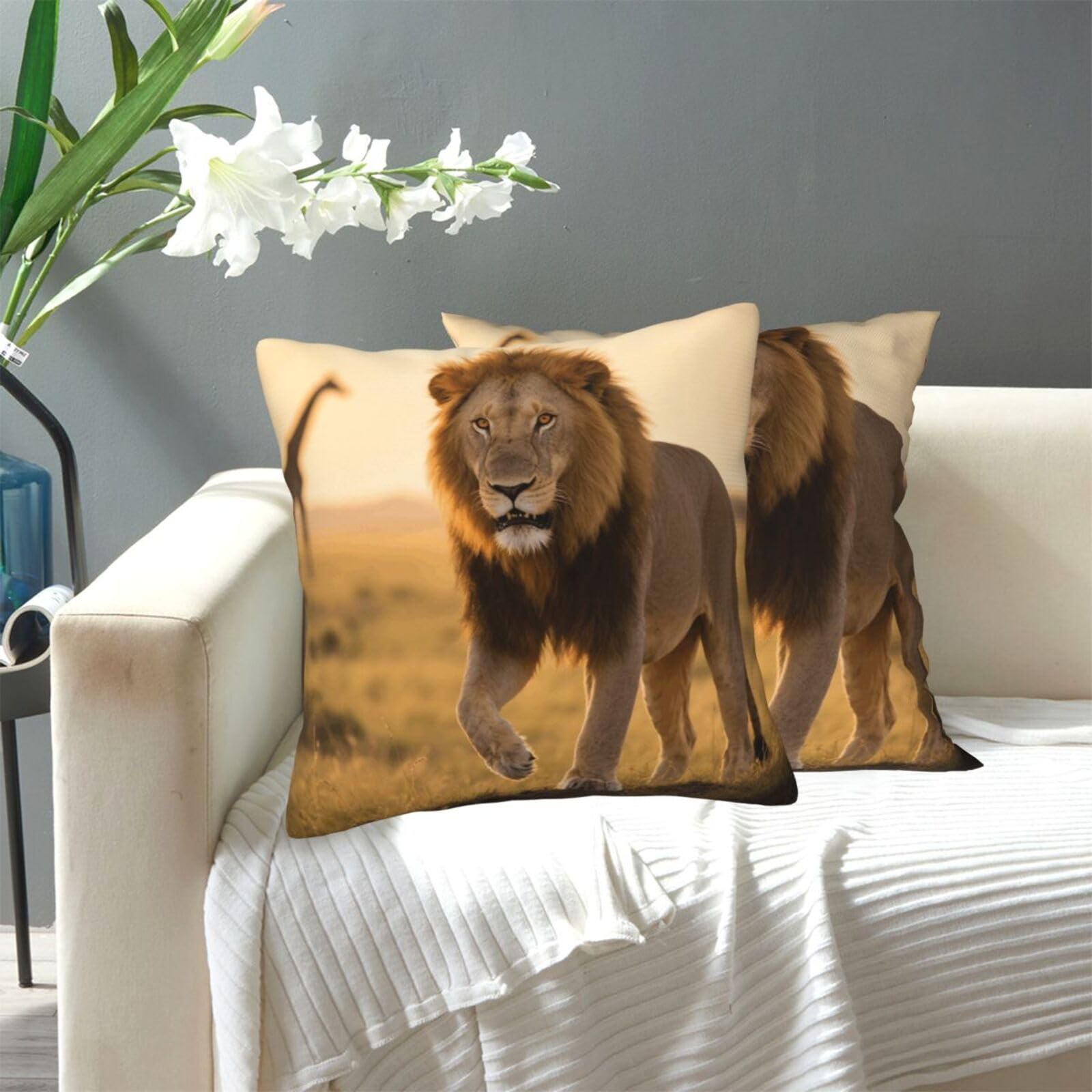 FekiLoot Decorative Throw Pillow Covers Modern Farmhouse Pillowcase Double Sided Cozy Cushion Cover for Sofa Couch Bed 20"X20" Grassland Lion