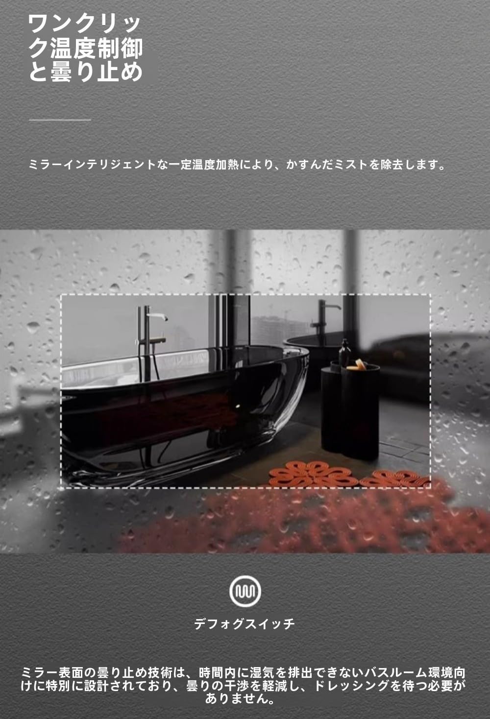 グリーン】 Farigrut スマート曇り止めバスルームミラーライト付き