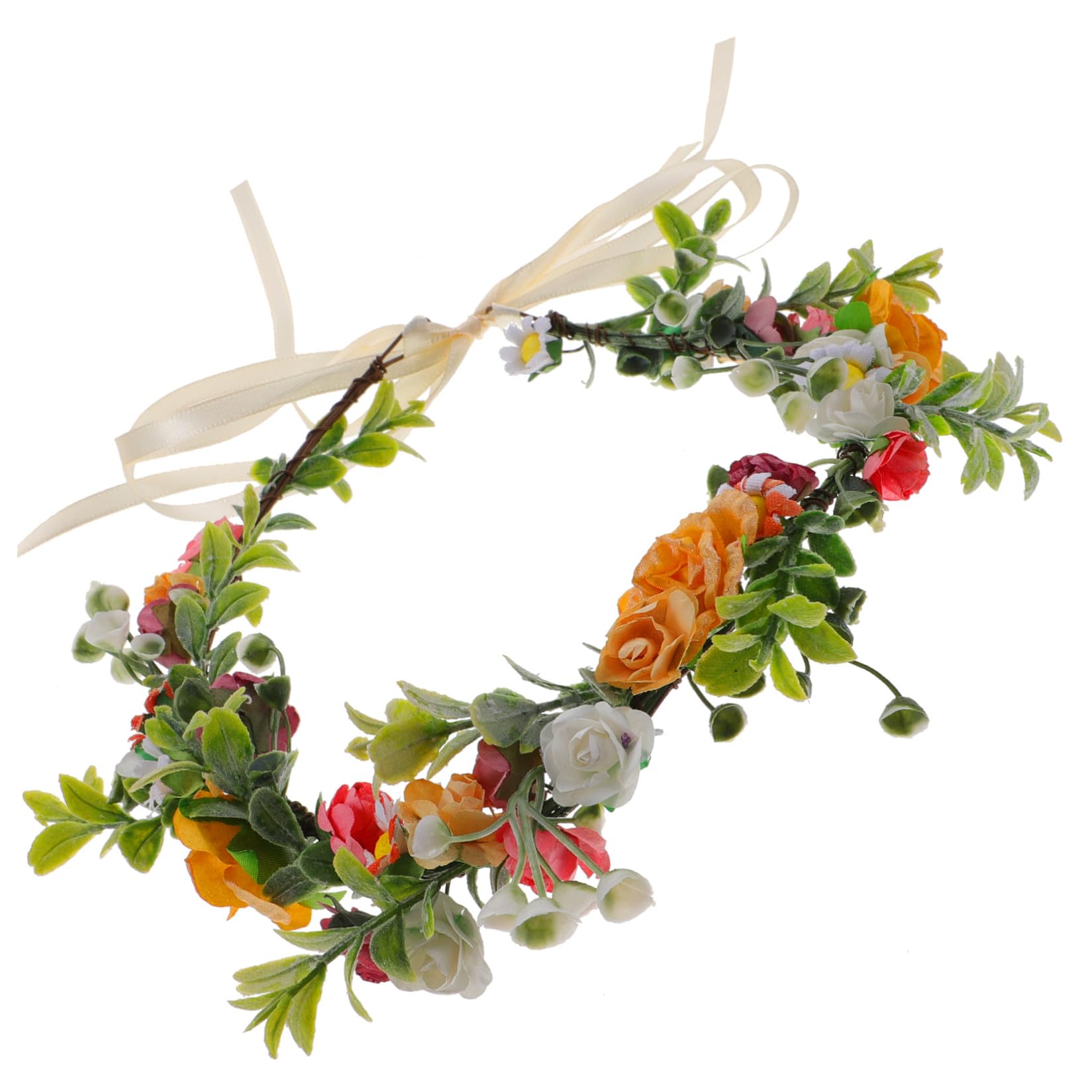 Mobestech Couronne de Roses Artificielles Colorées Serrage-Tête Fleuri pour Mariage Bandeau Guirlande en Tissu Accessoire Photo Élégant pour Cérémonies et Voyages
