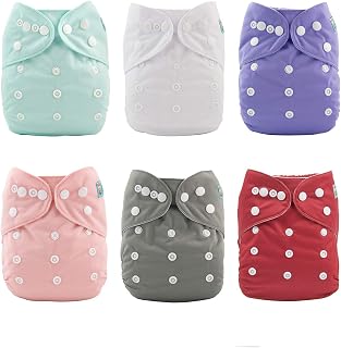 ALVABABY 6-Pack One Size Cloth Diapers with 12 Inserts - Adjustable Reusable Washable for Baby Girls Boys