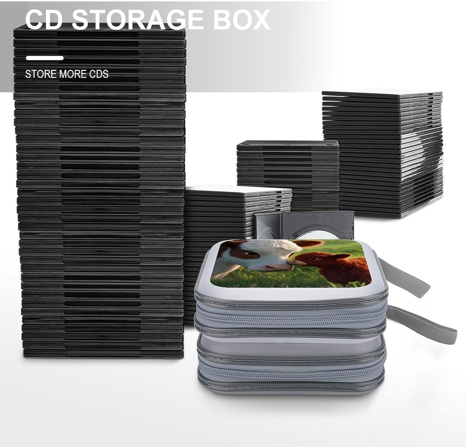 Cows Calfs on The Grass CD Case DVD Storage Holder Binder 40 Capacity | protective,hard case,protable loop,travel car use,zippered closure