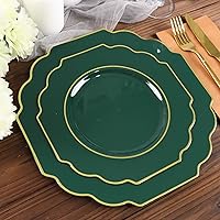 Vista 1 de Efavormart - Paquete de 10 platos de postre de plástico duro verde esmeralda de 8 pulgadas, vajilla desechable, platos barrocos resistentes