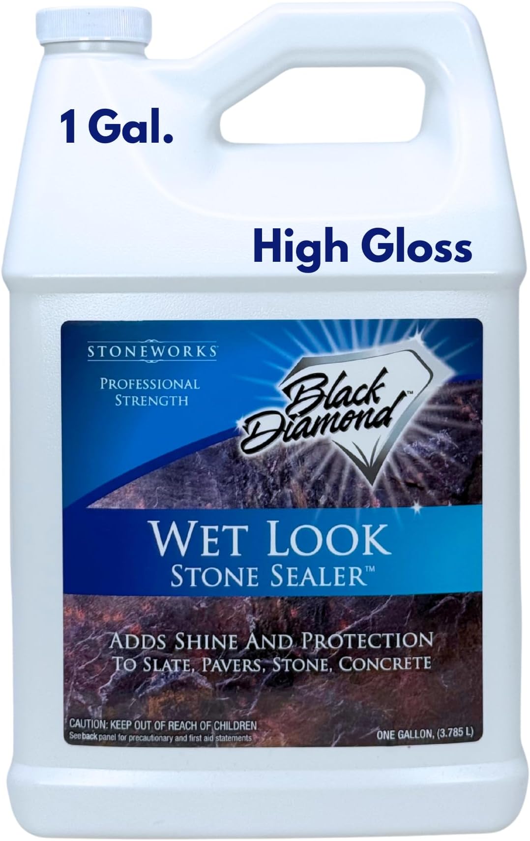 Wet Look Natural Stone Sealer. Durable, Long-Lasting Gloss Protection. Interior and Exterior Pavers, Slate, Sandstone, Travertine, Flagstone, Driveways, Garage Floors, etc. Black Diamond Stoneworks.