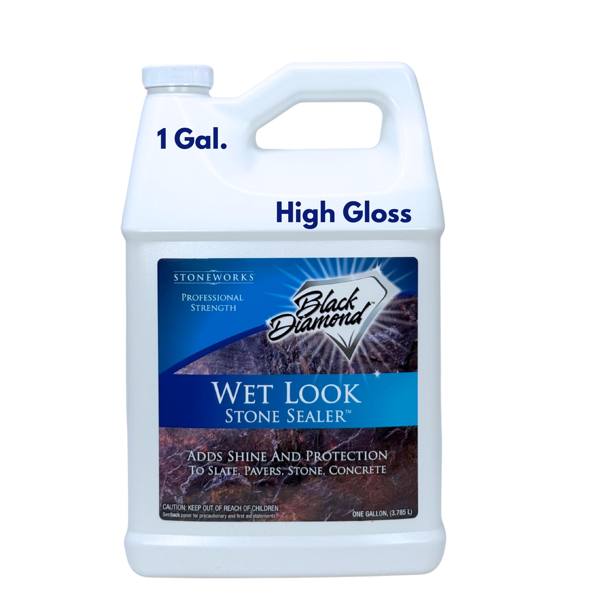 Wet Look Natural Stone Sealer. Durable, Long-Lasting Gloss Protection. Interior and Exterior Pavers, Slate, Sandstone, Travertine, Flagstone, Driveways, Garage Floors, etc. Black Diamond Stoneworks.