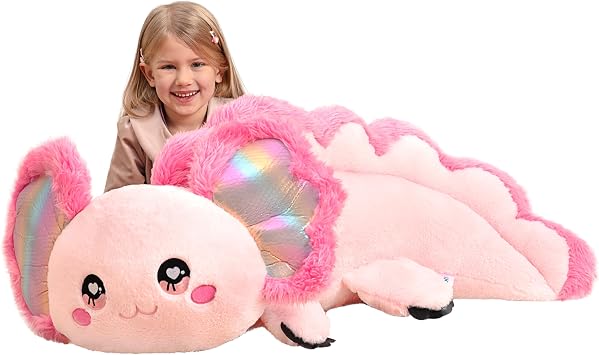 IKASA 31.5" Giant Axolotl Stuffed Animal, Super Soft, Zipper-Free Plush | Extra Plump Full Body Filling, Child-Safe One-Piece Design, Cute Hugging Pillow Gift for Kids, Girls & Adults