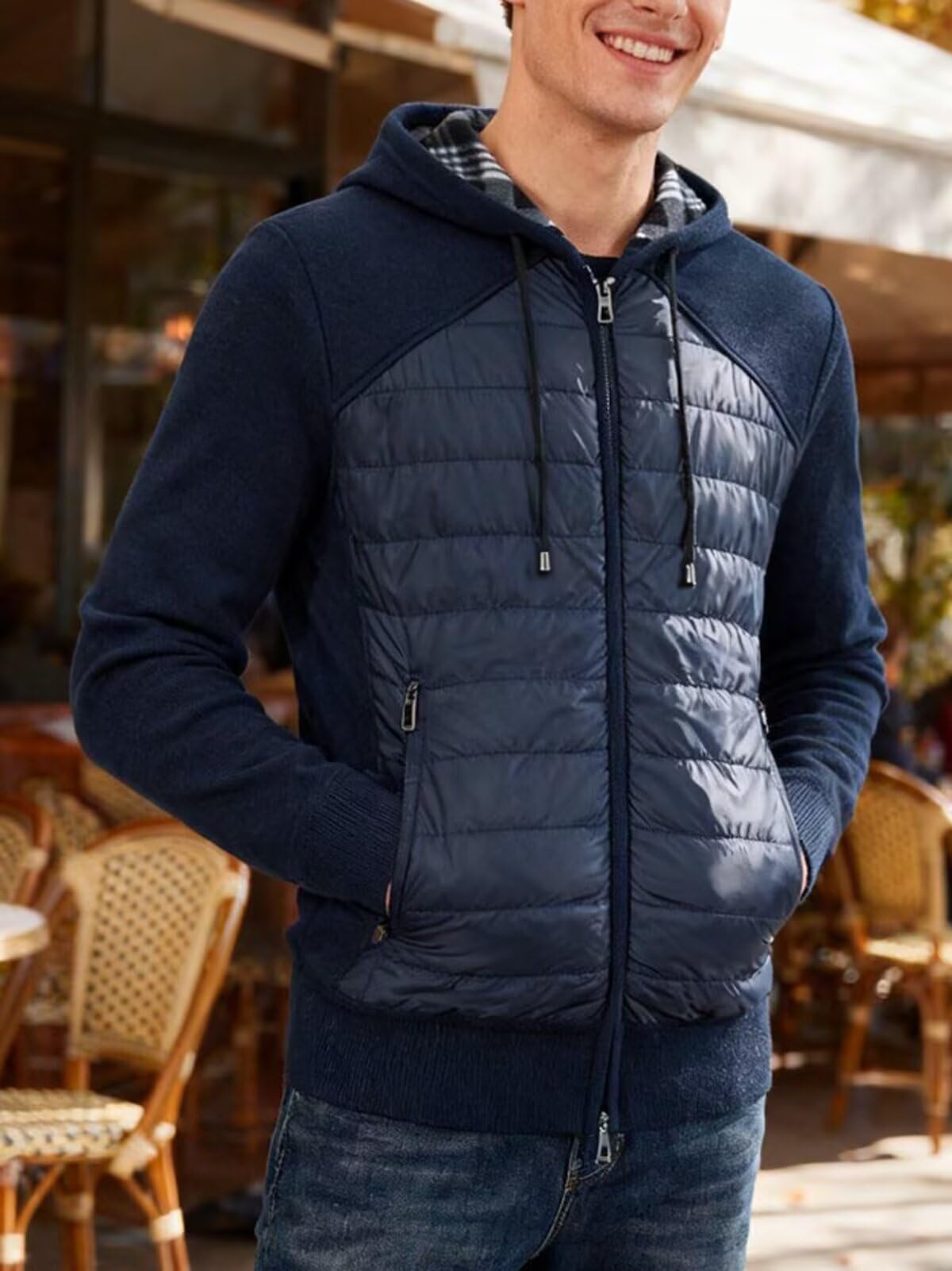 Jinsha Cárdigan de Punto para Hombre Suéter Grueso con Capucha con Cremallera Forro Polar
