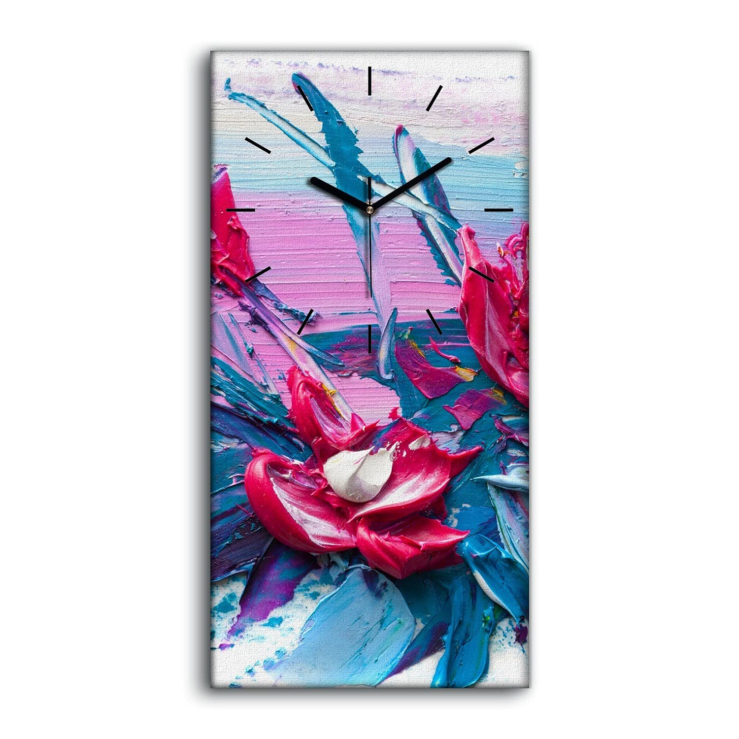 Horloge sur toile mains noires motif fleur art moderne 30x60cm