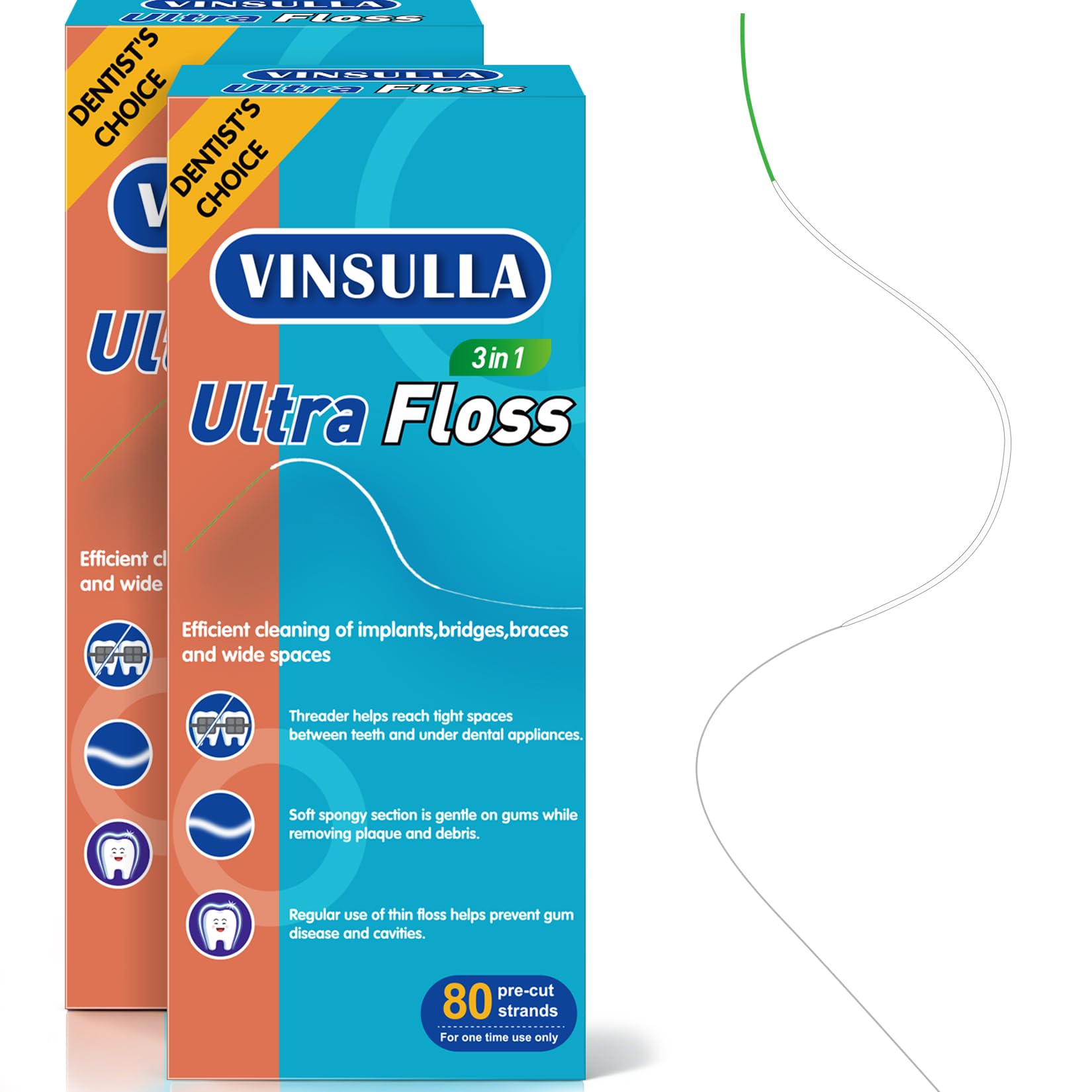 Dental Floss for Braces Floss Threaders for Bridges and Implants PTFE PFAS Free Floss 80 Pre-Cut Strands Pack