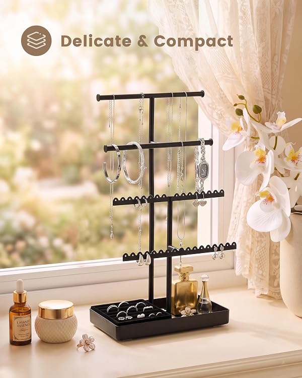 Lolalet 4-Tier Jewelry Organizer Stand, Metal Jewellery Holder, Dresser Display Rack for Necklace Earring Bracelets Rings, Gift for Women Girls -Black by Lolalet - Used condition - Image 2