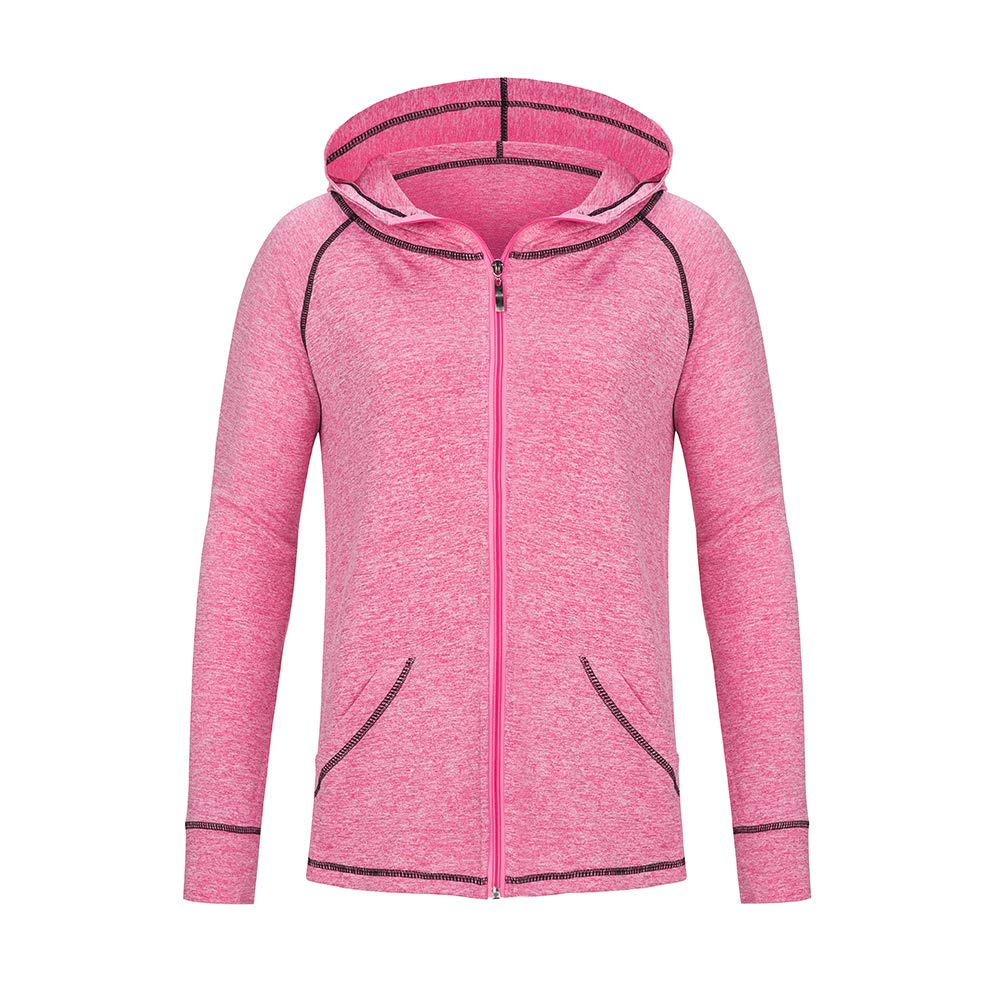 LolaRun Women M-2X Comfort Athletic Space dye Solid Pocket Zip Long Sleeve Hoodie Jacket Running Yoga (Pink, M/L)