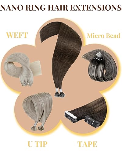 Miniatura 7 de Hetto Extensiones de cabello humano nano anillo de 20 pulgadas, extensiones de cabello humano nano enlace, extensiones de cabello humano nano