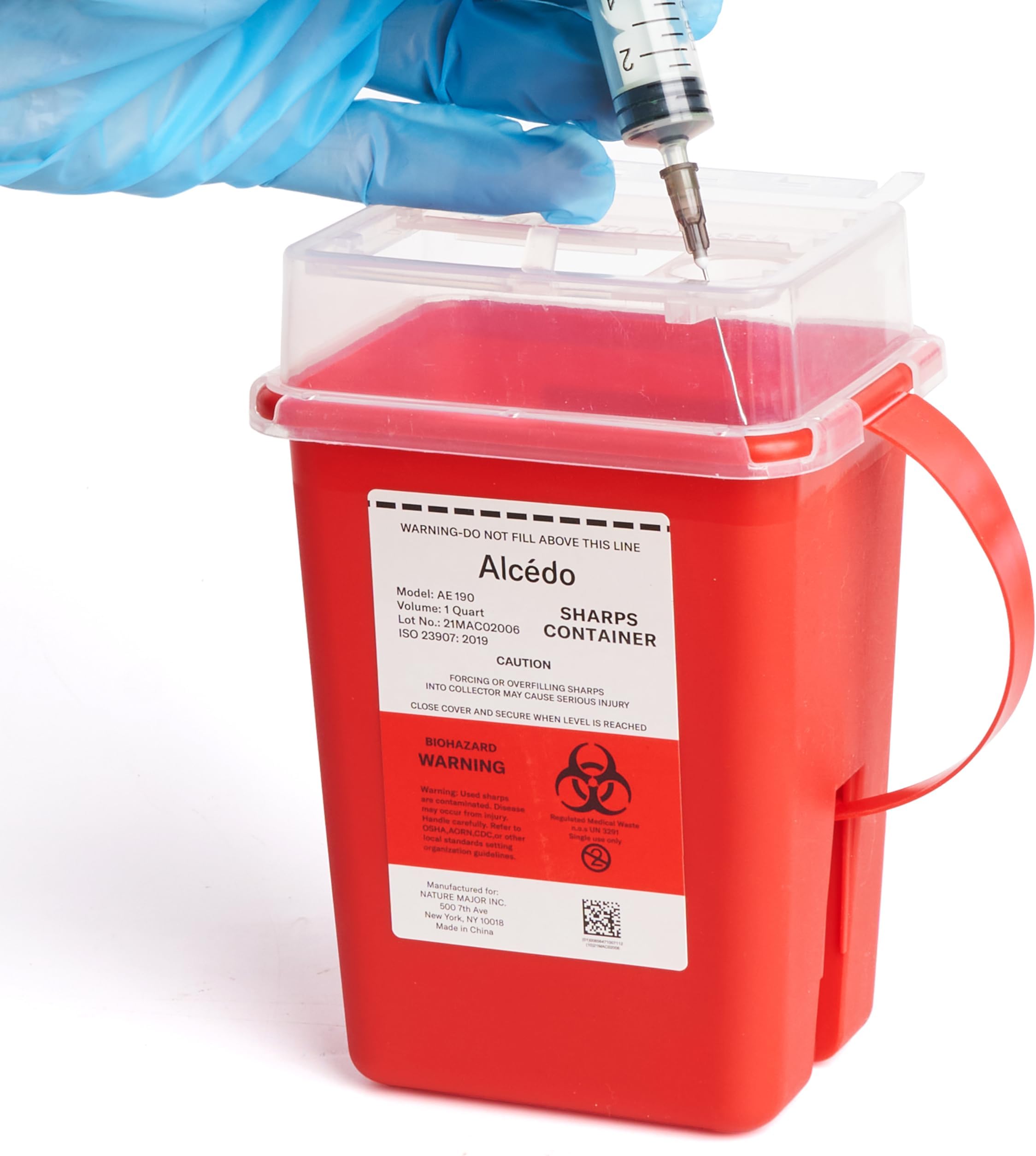 Alcedo Sharps Container for Home Use 1 Quart (1-Pack), Biohazard Needle and Syringe Disposal, Small Portable Container for Travel and Professional Use