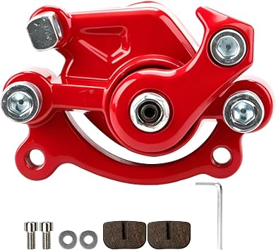 Front Disc Brake Caliper with Brake Pads for SYX Moto 50cc Dirt Bike Mototec Coolster SSR X-Pro Apollo 49cc 47cc 2 Stroke Engine Pocket Bike Mini ATV Quad Go Kart Parts 4 WheelerRED