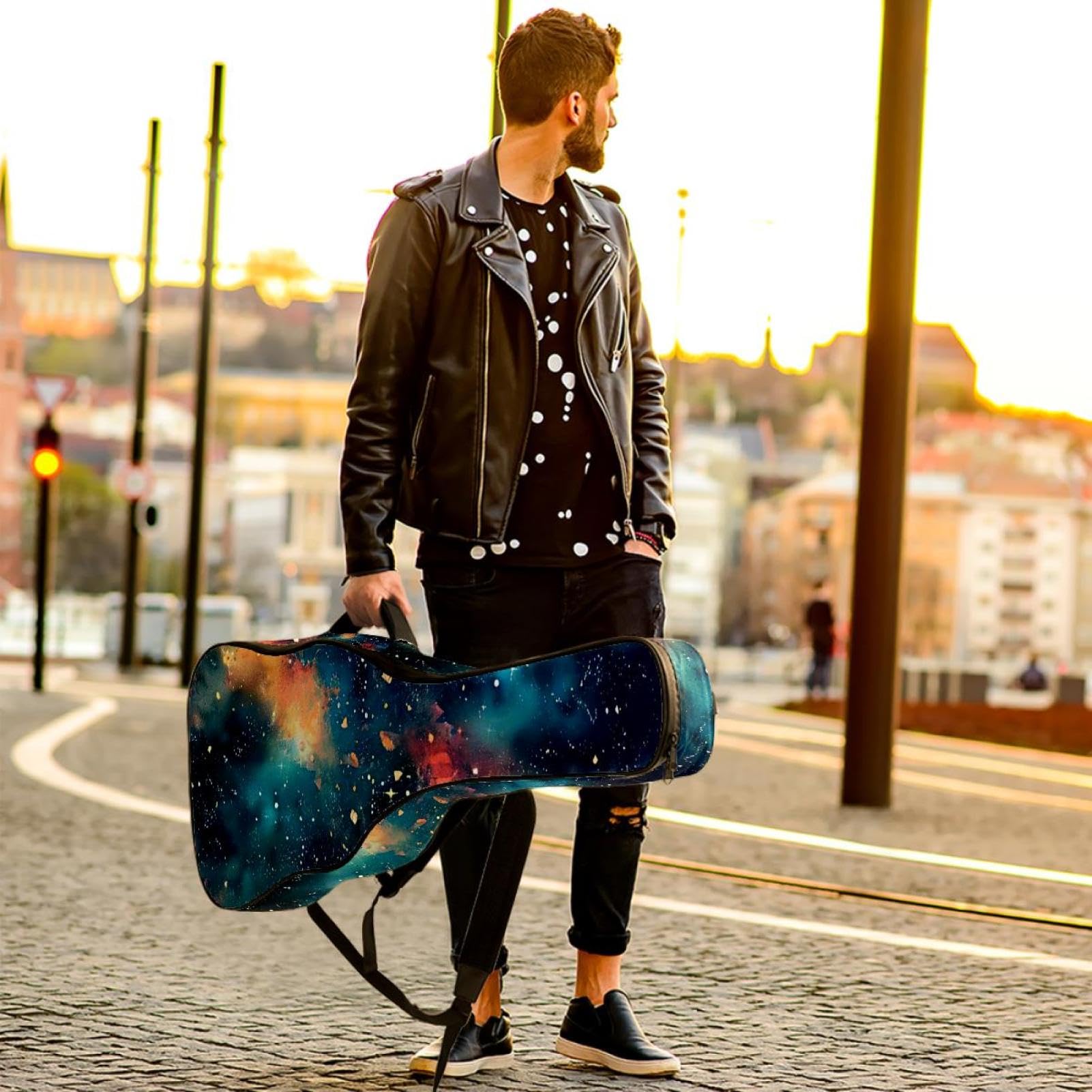Gitarrentasche in voller Größe, 101,6 cm, 104,4 cm, 106,7 cm, Tragetasche für E-Bass, klassische Gitarre, bunte Rosen und Blumen, Leopardenmuster, Mehrfarbig 09, 42.9x16.9x4.7 in, Lässiger