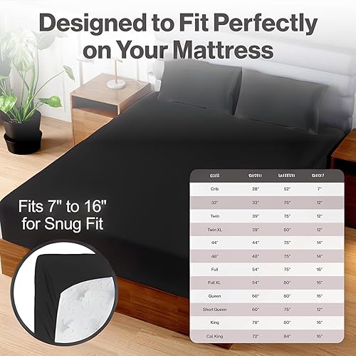 Miniatura 5 de Superity - Sábana bajera ajustable de lujo de calidad de hotel, 100% algodón, ultrasuave, agradable al tacto e hipoalergénica, bolsillo profundo