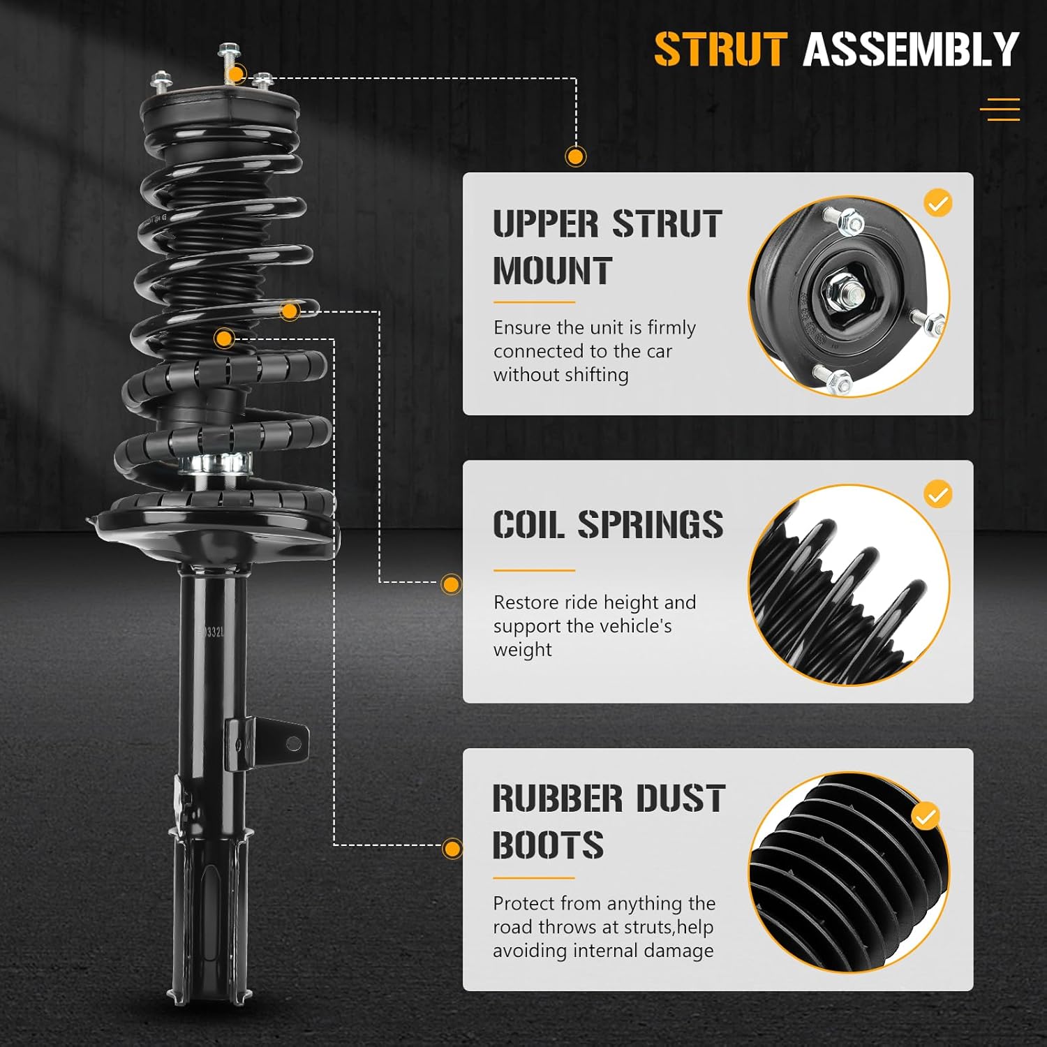 Rear Complete Strut Shock Absorber with Spring Assembly fit for Lexus ES300 1992-2001, for Toyota Avalon 1997-2003, Camry 3.0L V6 1992-2001, Solara 1999-2003, Replace 271680 271681, 2PCS