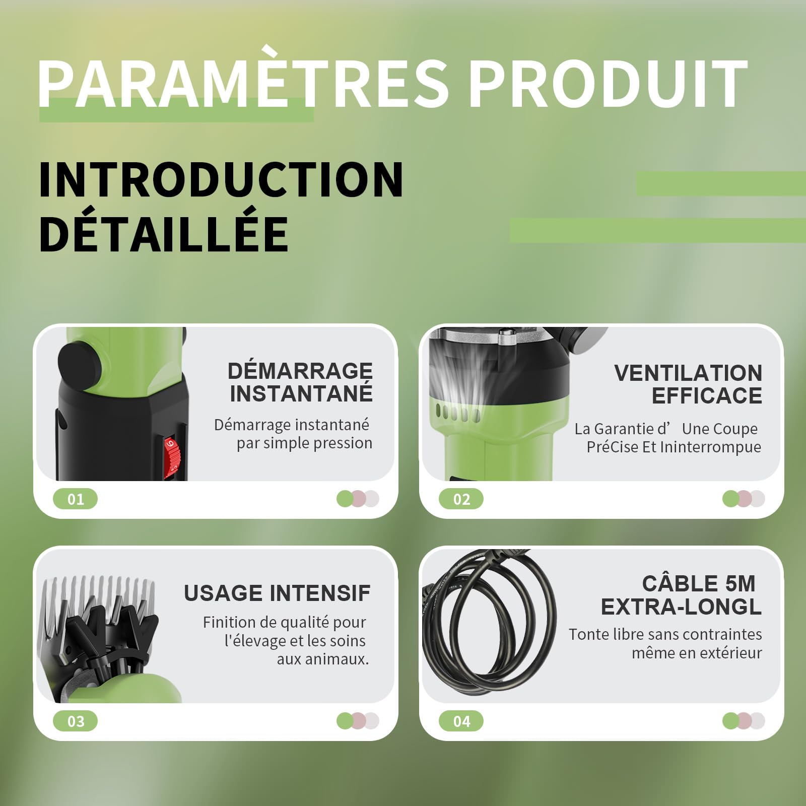 1200W Tondeuse a Mouton Professionnelle, 6 Vitesses Réglables 3200 tr/min, Lame 13 Dents pour Moutons Chèvres Alpagas, avec Manuel Français et Vidéo (Vert)