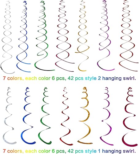 Miniatura 5 de Bememo 84 remolinos colgantes decorativos coloridos para techo, serpentinas de papel de aluminio para bodas, cumpleaños, graduación, celebración,