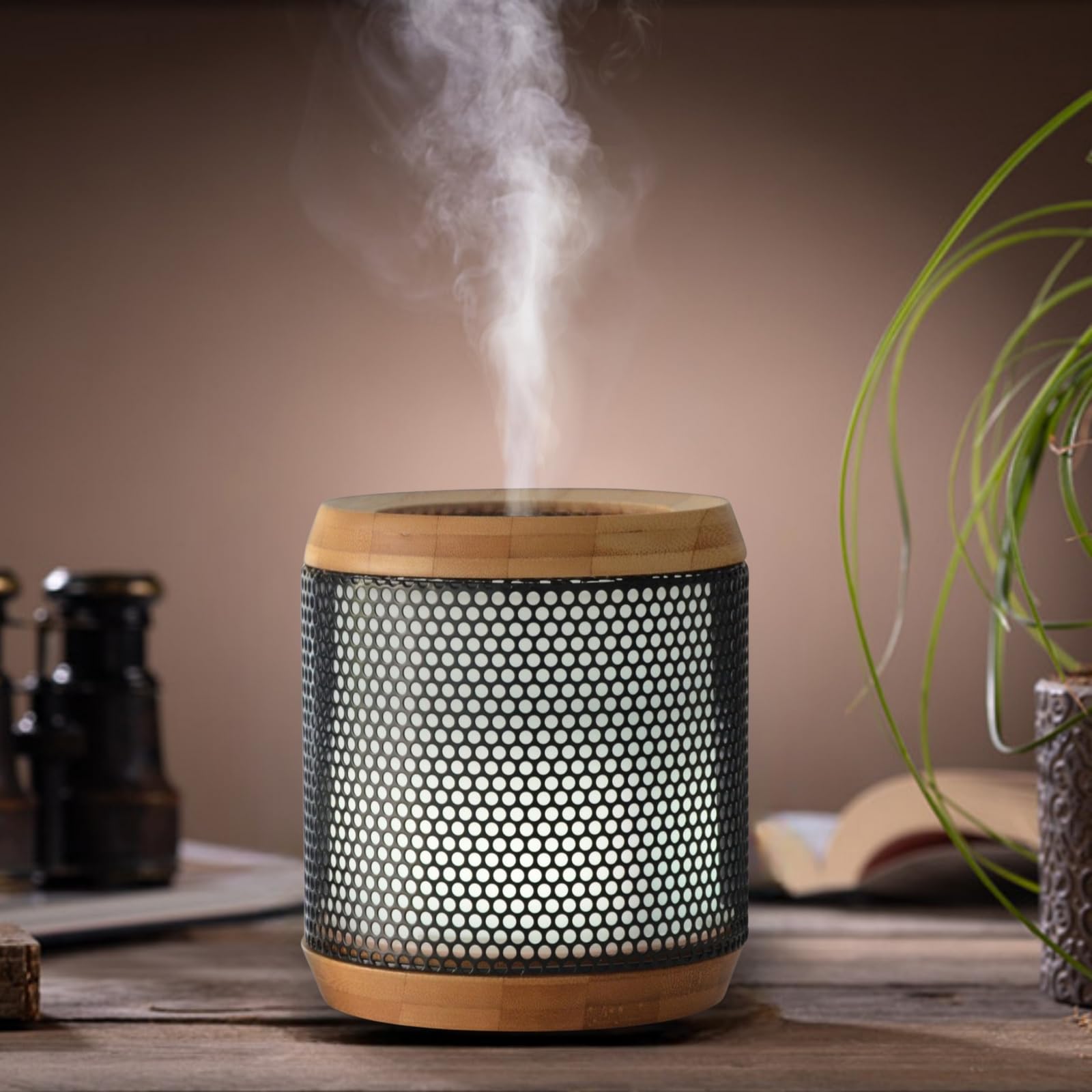 Zen'Aromat dyfuzor olejków eterycznych Elipsja - ultradźwiękowy dyfuzor aromaterapia na zimno - Elektryczny dyfuzor zapachowy do domu - wielofunkcyjne oświetlenie LED - naturalne materiały bambusowe i