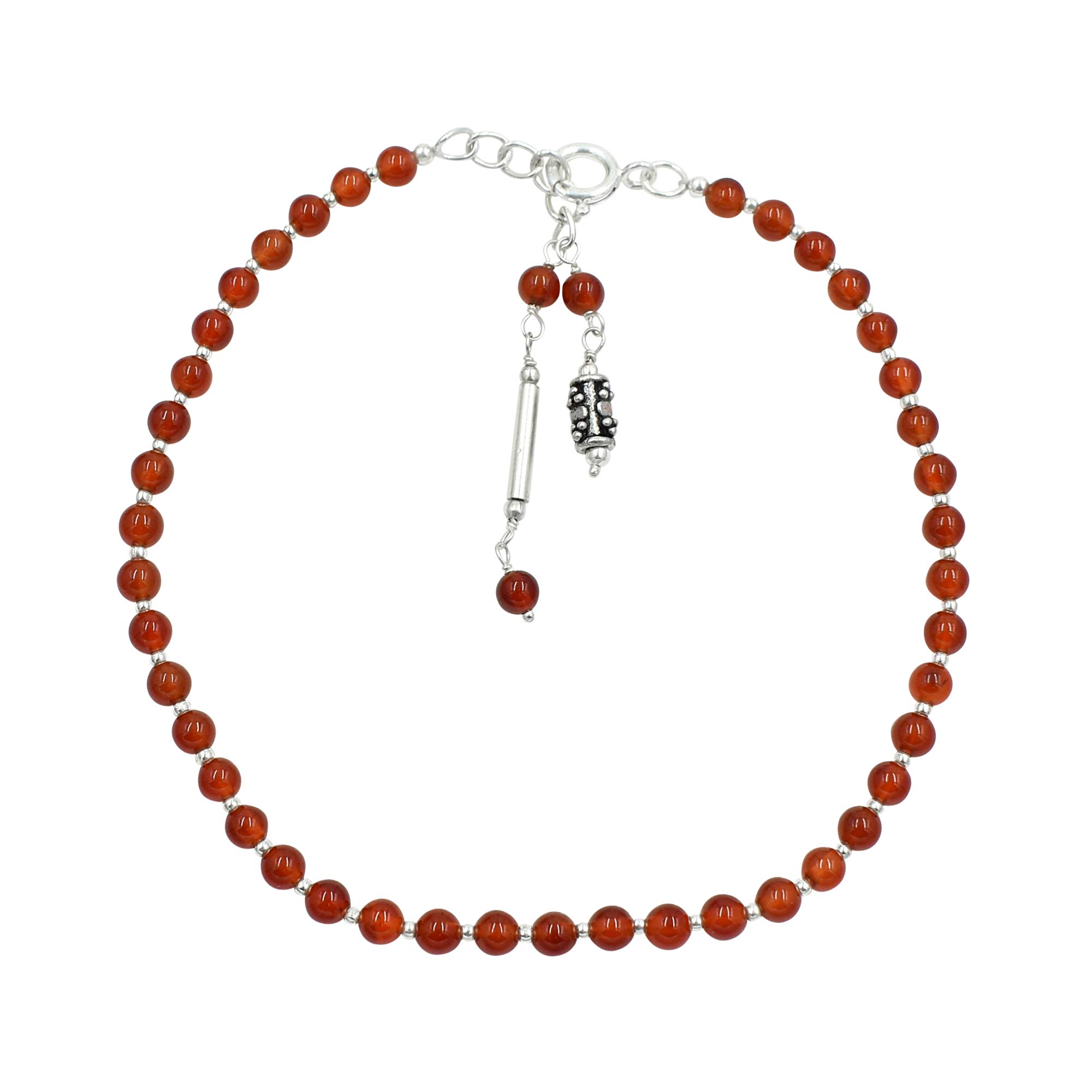 Natural Carnelian Gemstone Anklet 925 Sterling Silver Beaded Anklet For Women-image-26