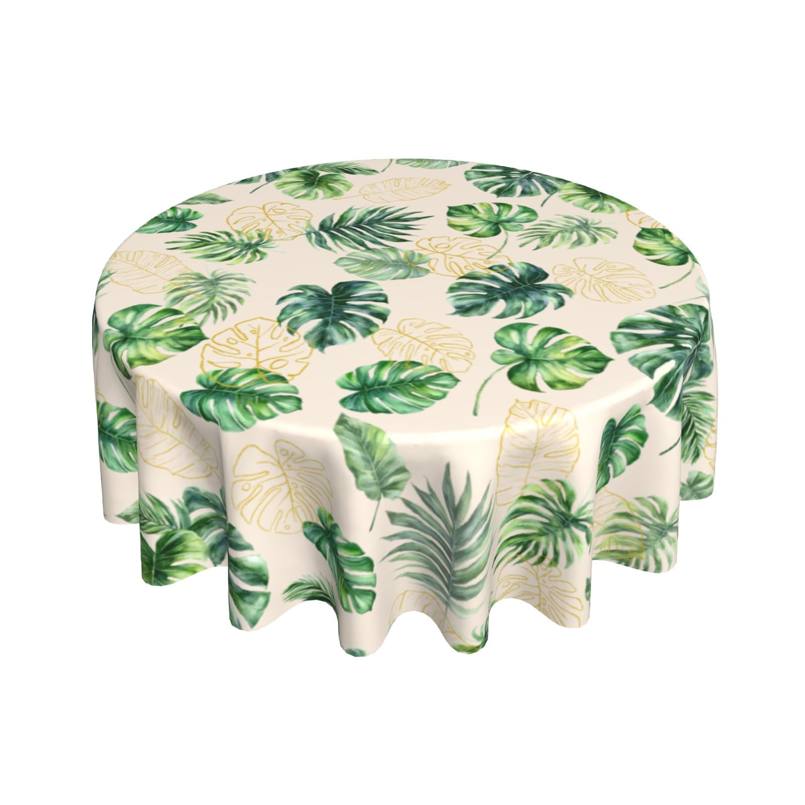 Giwawa Summer Tropical Leaf Tablecloth Round Hawaiian Monstera Palm Tree Leaves Table Cover Polyester Circle Washable Table Cloth 60in for Dining Kitchen Party Indoor Outdoor Decor