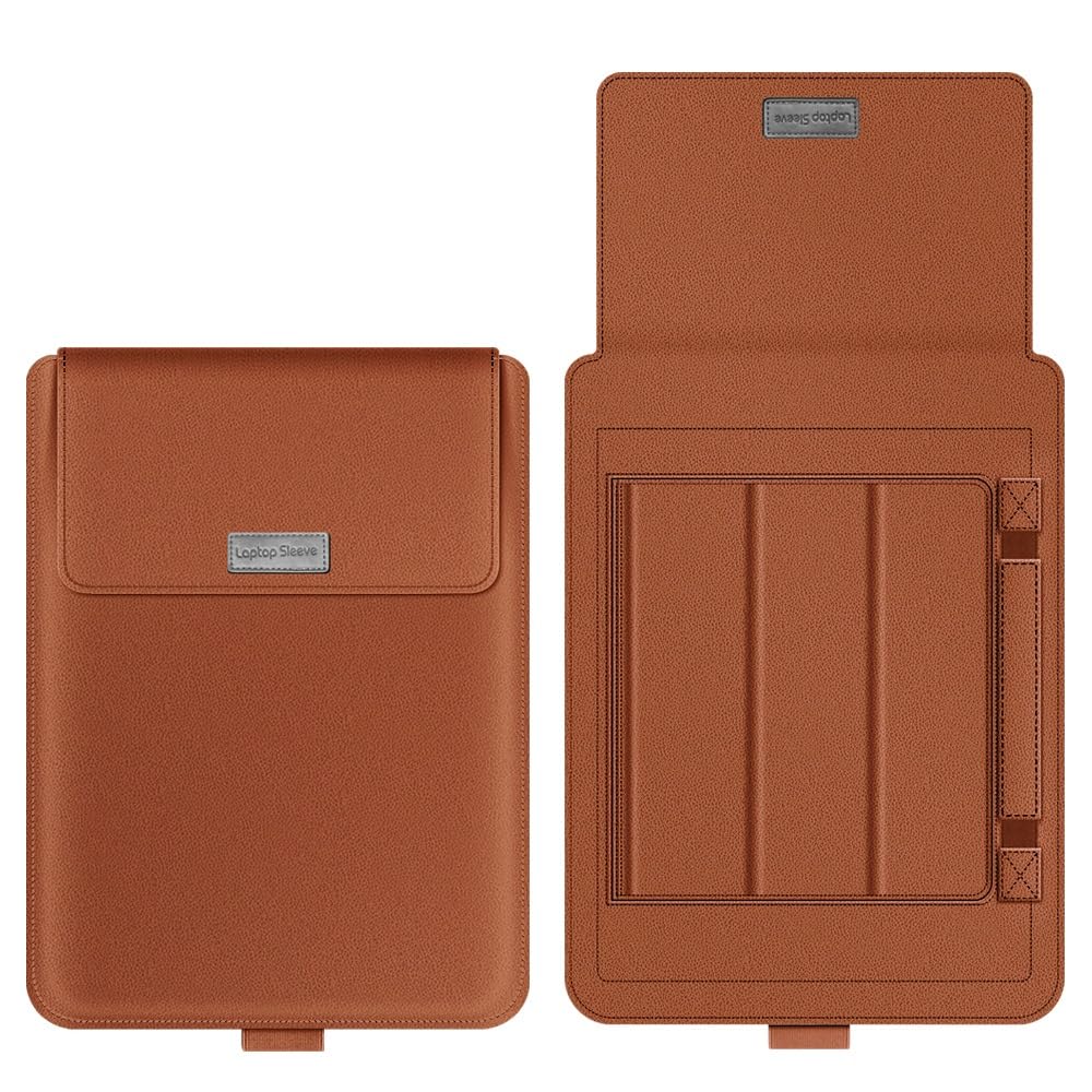 Midkart 15-16 inch Laptop Sleeve Compatible with MacBook Pro 15/16, HP, Dell, ASUS, Lenovo, PU Leather with Built-in Laptop Stand, Mouse Pad, Pouch and Cable Organizer, Brown