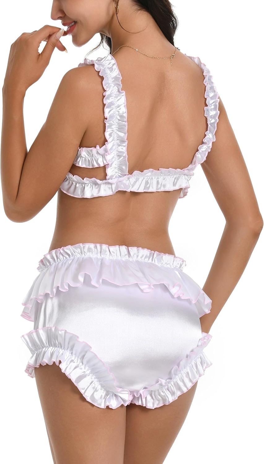 Satini Sissy Frilly Ruffled Silky Satin Full Coverage Adult Diaper Cover Briefs Lingerie Underwear Panties - Image 5