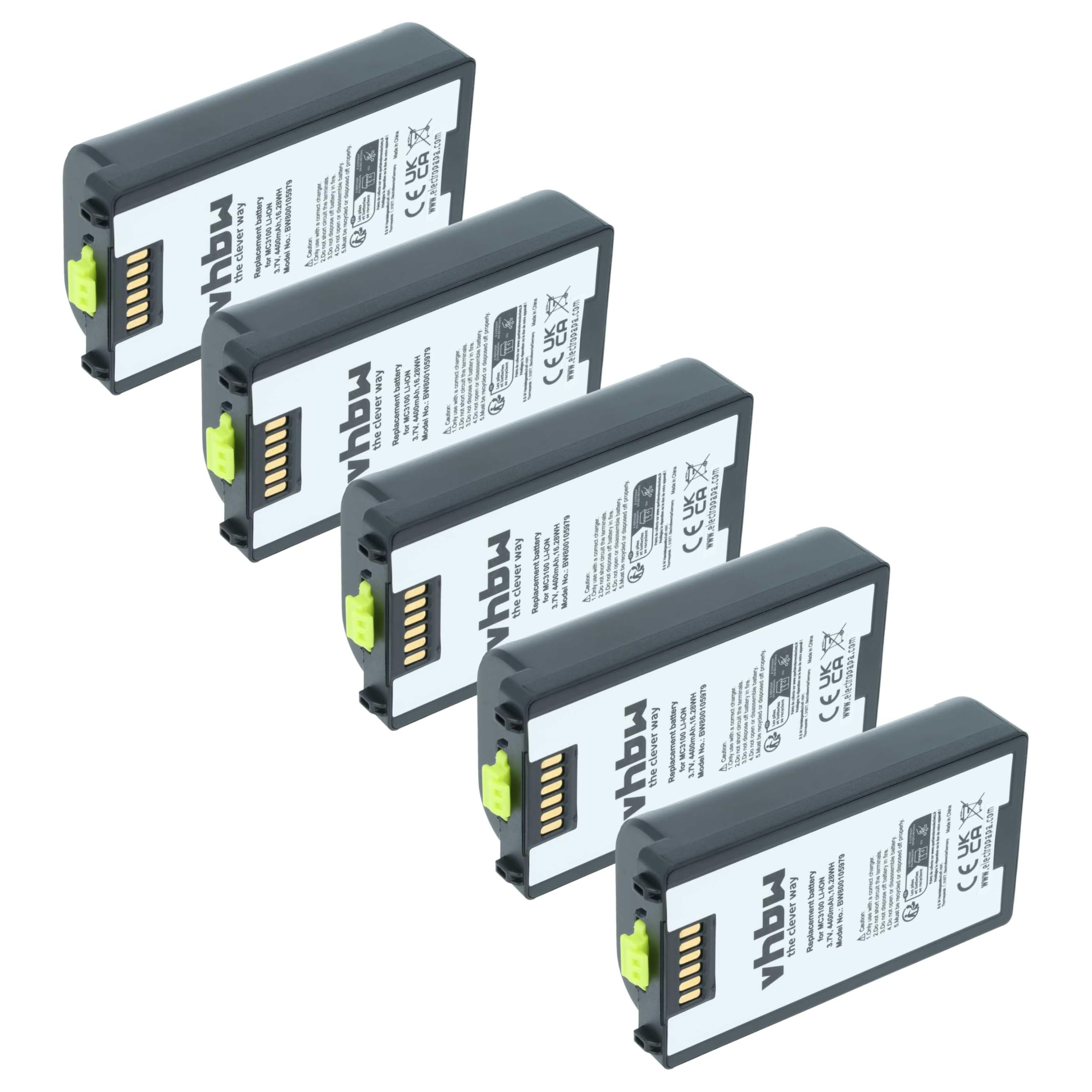 vhbw 5 x bateria kompatybilna z Zebra MC3190-RL4S04E0A, MC3190-SL4H12E0U skaner kodów kreskowych POS (4400 mAh, 3,7 V, Li-Ion)
