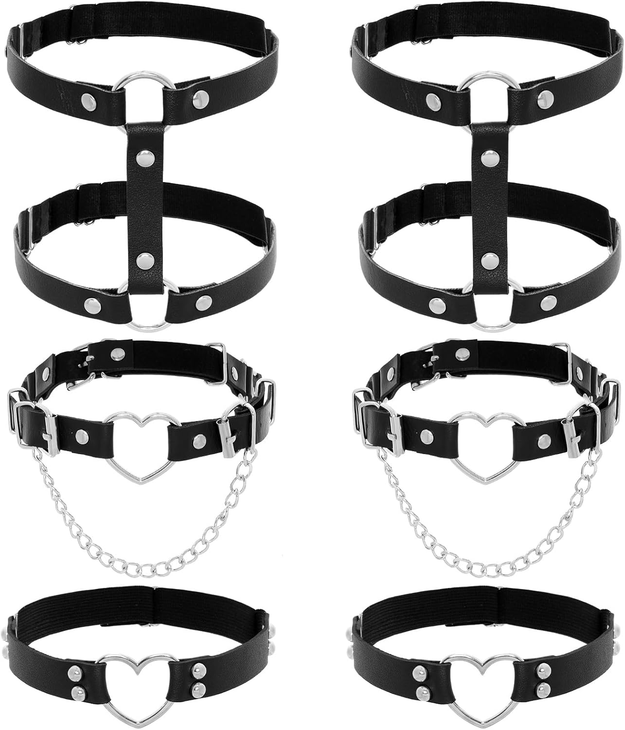 6 Pieces Adjustable Garter Belts Thigh High Heart Shaped Leg Garter Elastic Punk Gothic Adjustable Thigh Ring for Women