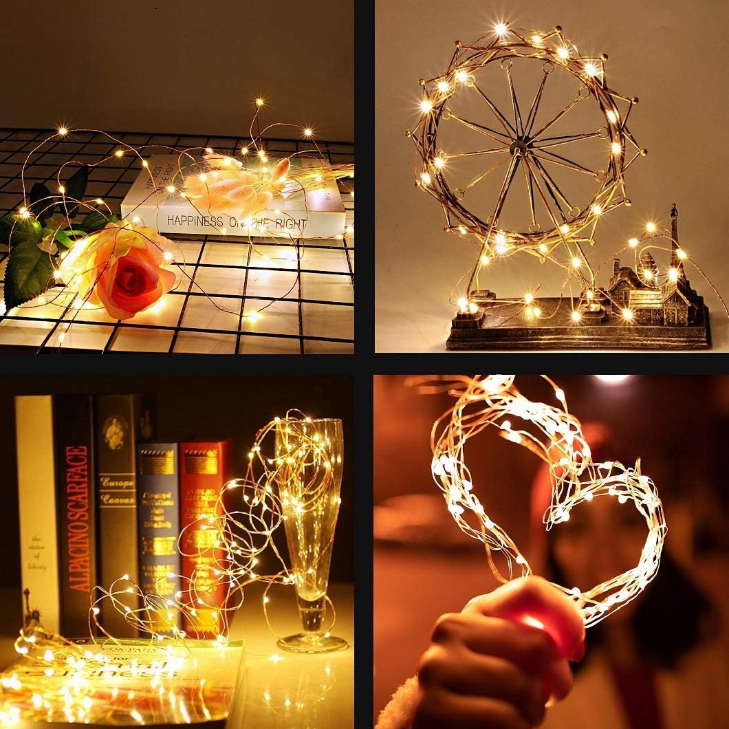 EXF 2-Pack 50 LED Fairy Lights Battery Operated with Timer, 16FT Waterproof Starry String Lights Outdoor Indoor for Bedroom Home Wedding Birthday Christmas Parties Centerpiece, Warm White