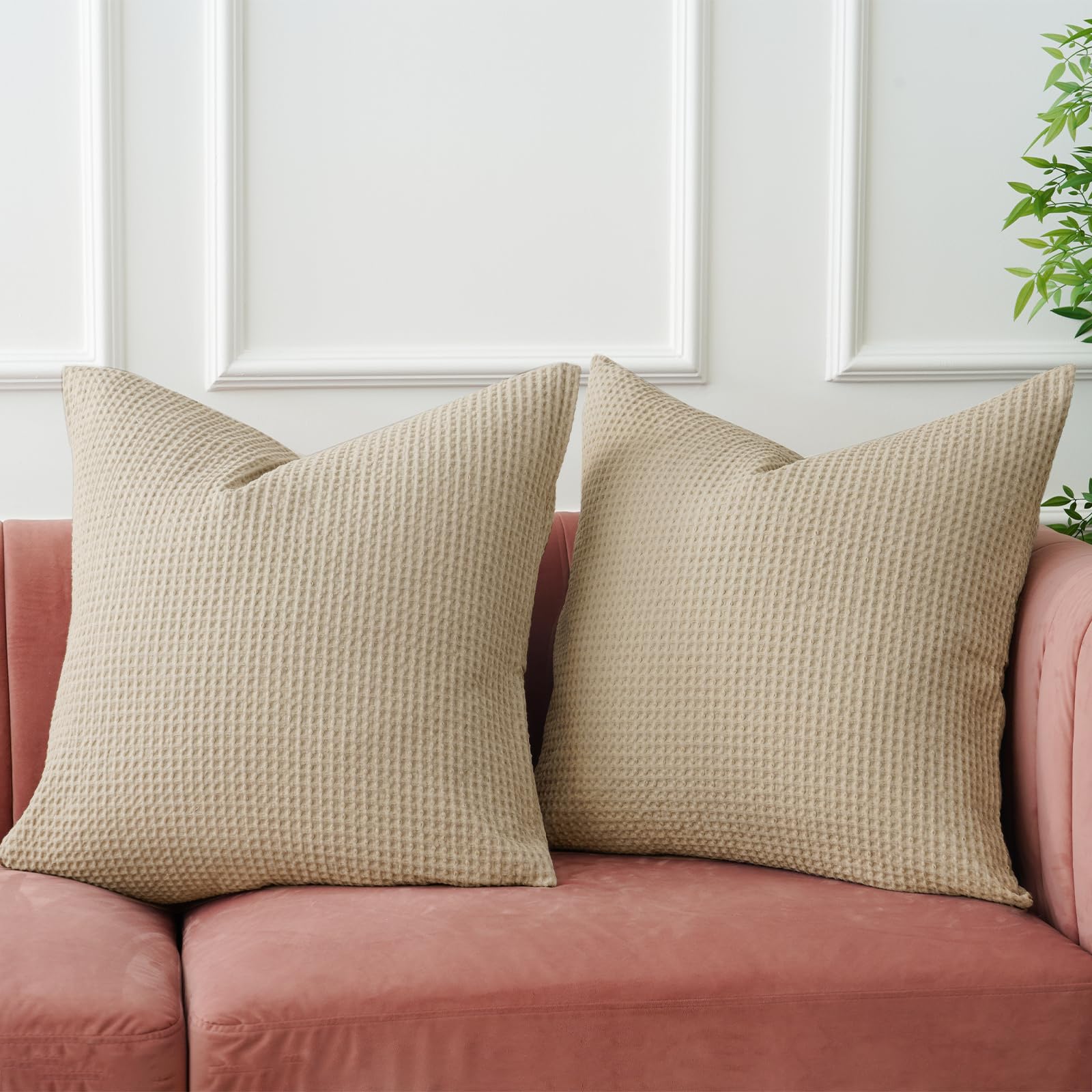 PHF 100 Cotton Waffle Weave Throw Pillow Cover, 24" x 24", No Insert