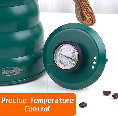 Miniatura 3 de IKAPE Hervidor de café expreso, hervidor de té de cuello de cisne, 40 onzas con termómetro, cuerpo de hervidor de acero inoxidable de alta calidad y
