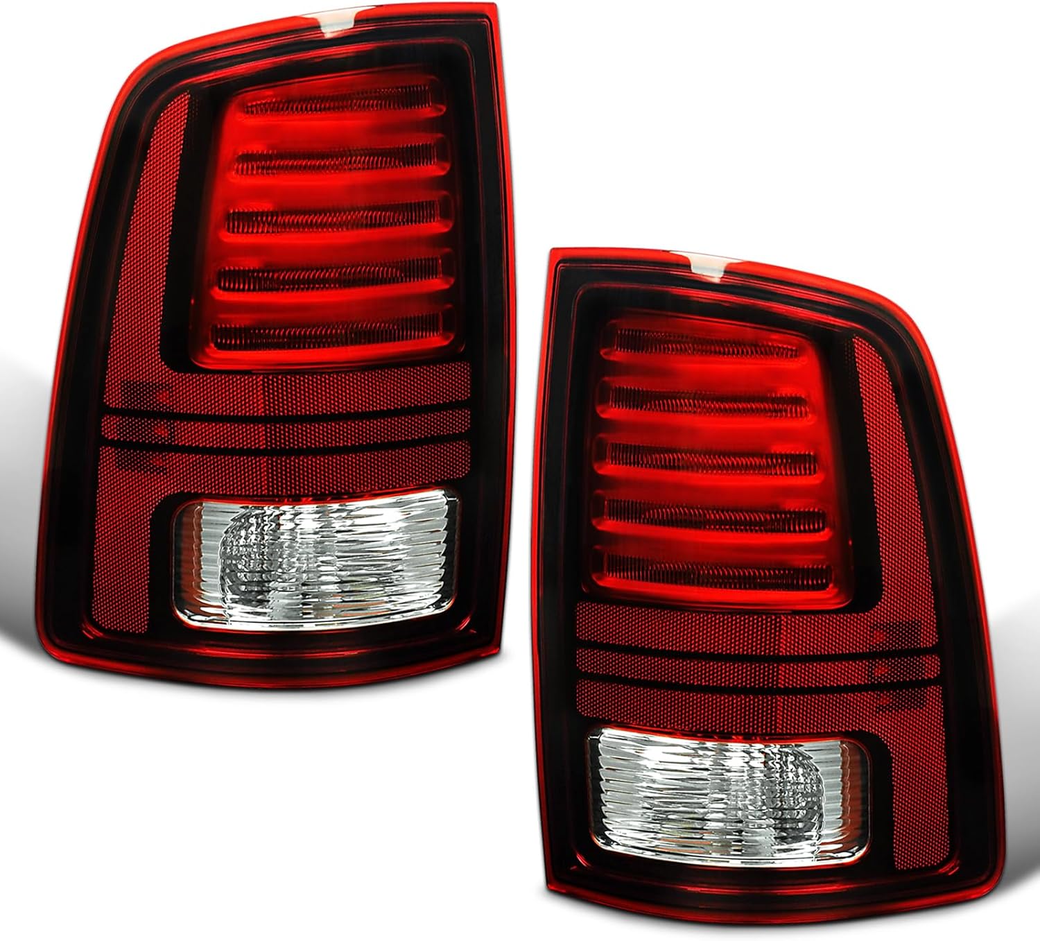 LED Tail Lights Compatible with 2014-2018 Dodge Ram 1500 2500 3500 Rear Lights Assemblies with LED Bulbs and Harness Replacement OEM 68093081AC 68093080AC (Red Black, 1 Pair)