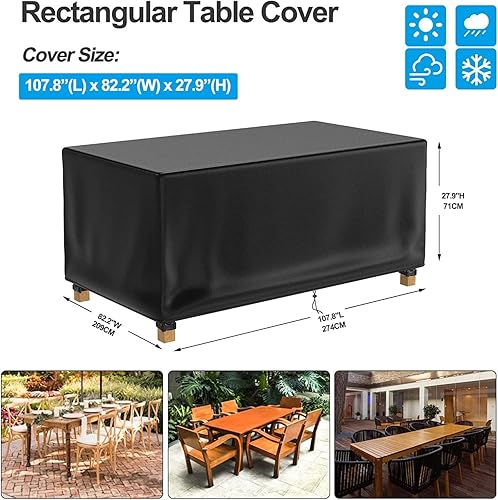 Miniatura 22 de Funda de mesa de patio 100% impermeable, 72 x 47 x 28 pulgadas, rectangular, para muebles de comedor, mesas de café de picnic, sillas y sofás, negro