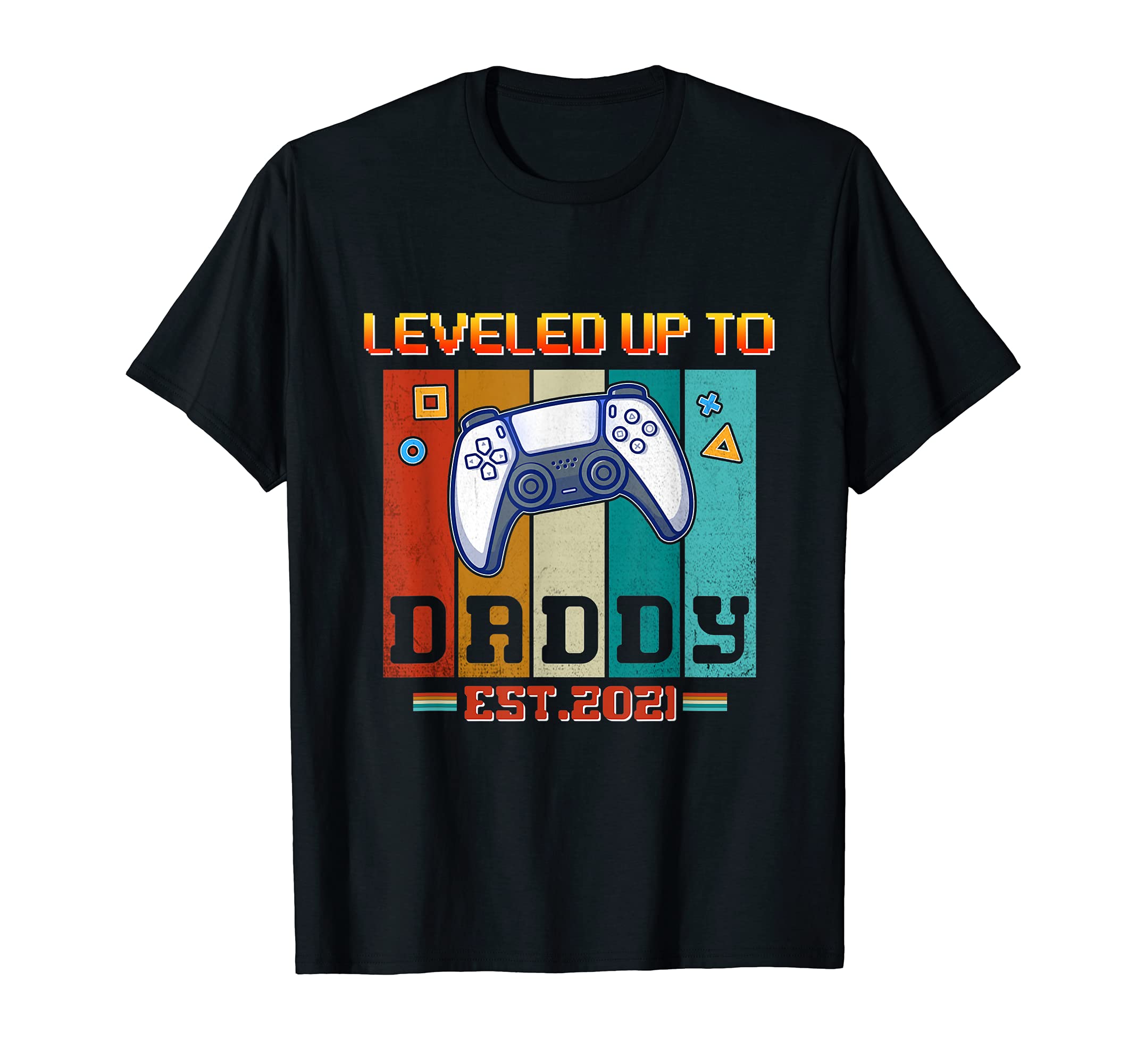 Leveled Up To Daddy Est 2021 Father's Day Arcade Game Gaming T-Shirt, Black