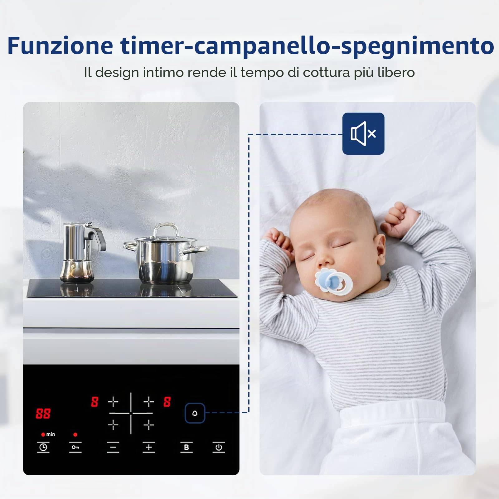 IsEasy Piano cottura a induzione a 4 zone con 9 livelli di potenza e timer da 1-99 min, funzione boost, piastra a induzione, forno a induzione con 4 piastre, 60 cm, 6800 W, nero