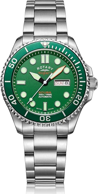 Rotary S7S003B Super 7 Orologio da uomo con cinturino in acciaio  inossidabile argentato, con quadrante verde Scuba “Hulk”, da immersione :  Amazon.it: Orologi