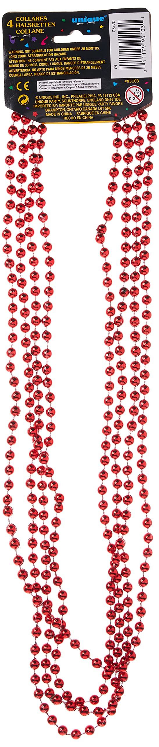 Metallic Red Plastic Bead Necklaces - 32'', 4 Count - Perfect for Parties, Birthdays & New Year's Eve Events